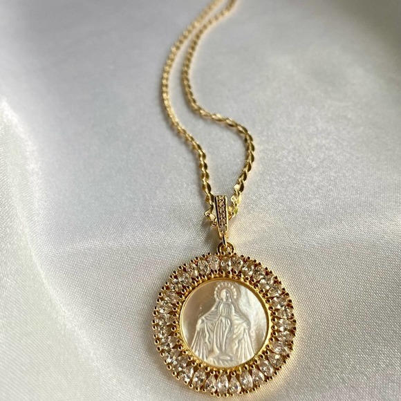 Saint Benedict/Mary Boho 22K Gold Boho Necklace - Picture 1 of 15